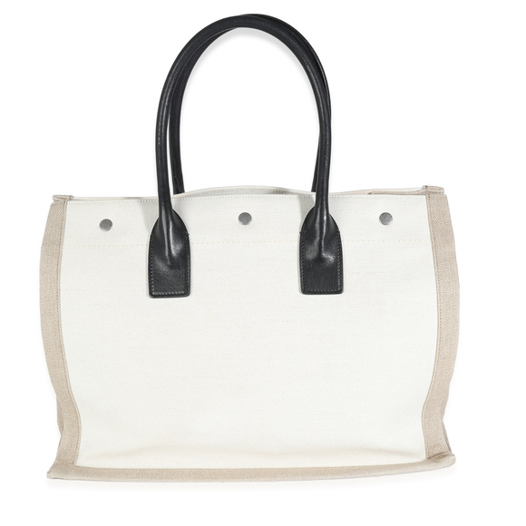 Saint Laurent Beige Canvas Linen Small Rive Gauche Tote - Picture 2 of 13